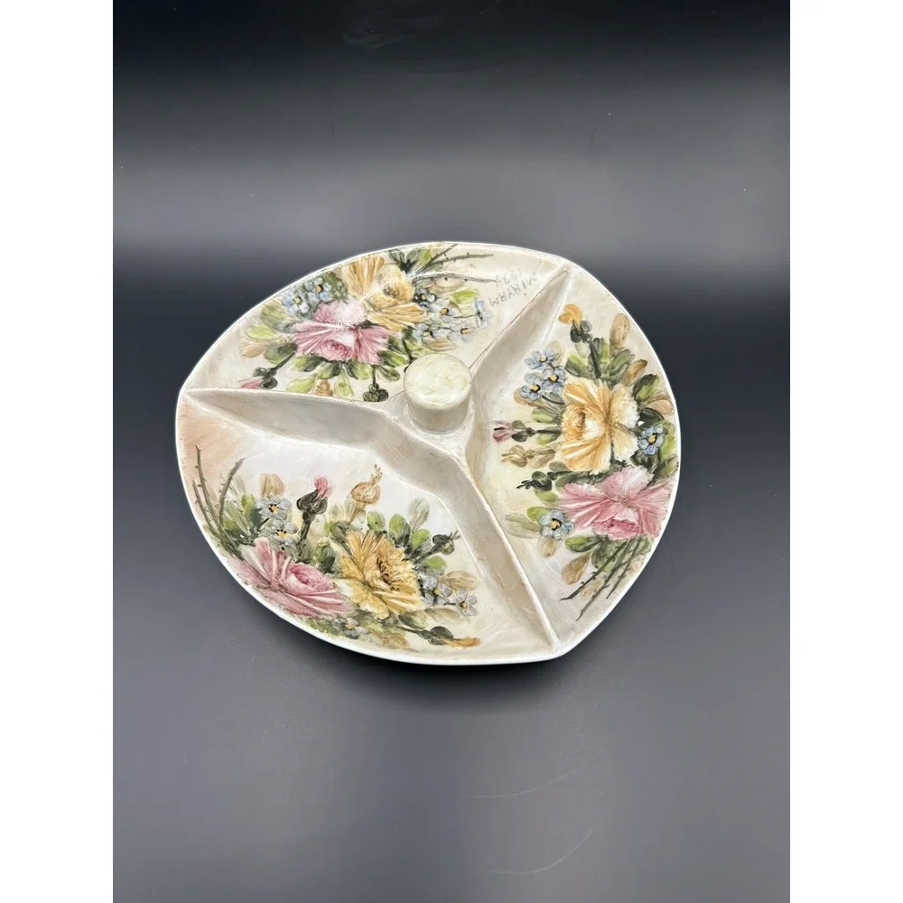Schmidts's‎ Divided Dish, Hand Painted flowers, Brazil Spring Summer Fall